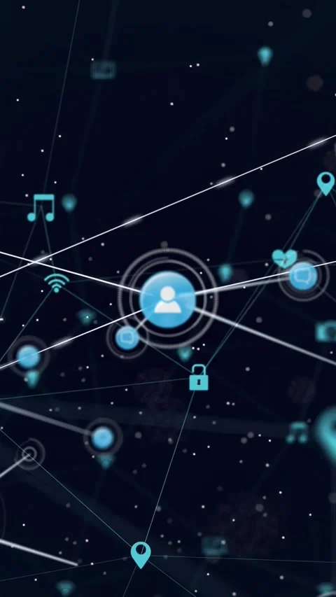 Vertical video: Glowing dot morphing into avatar sending lines to nodes showing Stock Footage 330965914