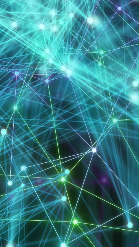 Vertical video: Glowing node network expanding and pulsing after data surge, Vidéo 334530144