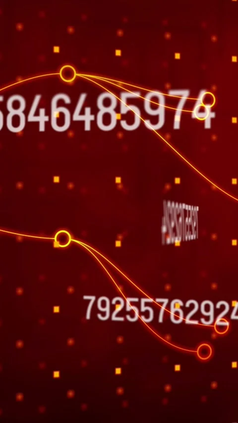Vertical video: Glowing nodes and neon lines pulsing when sliding numbers pass, Stock Footage 329961435