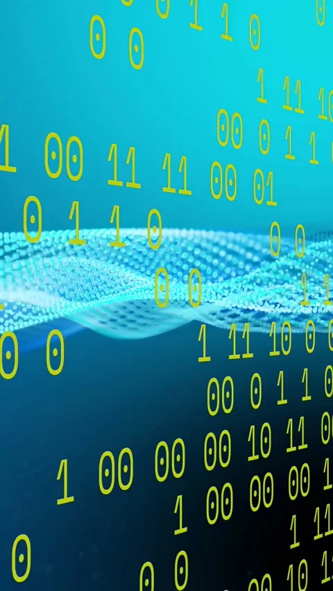 Vertical video: Gradient pulse sending yellow bits falling, wave waving to show Stock Footage 334378310