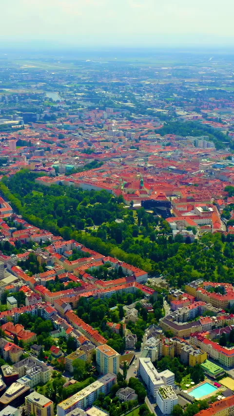 Vertical video. Graz, Austria. The historic city center aerial view. Mount Stock Footage 334780443