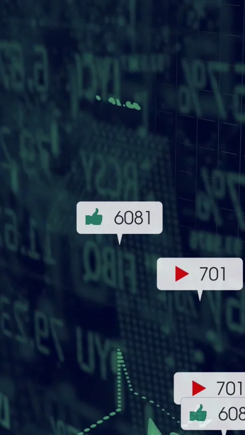 Vertical video: Green arrow rising on finance screen, causing data tags grouping Stock Footage 332734796