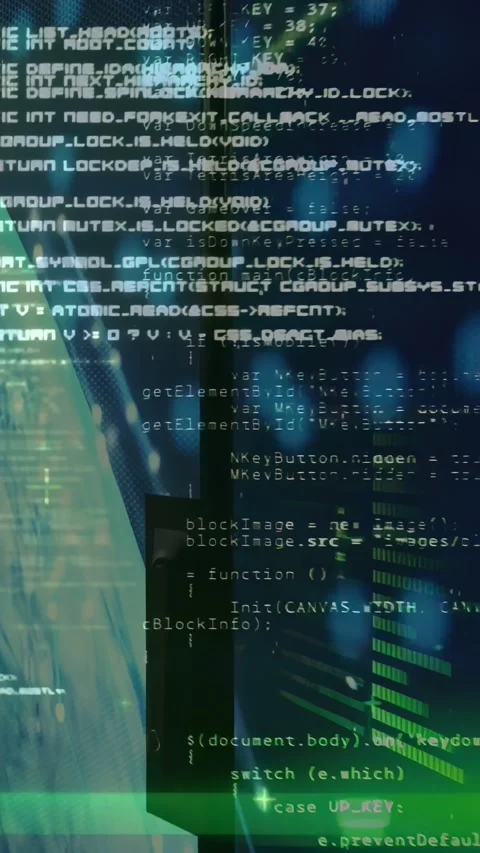 Vertical video: Green beam sweeping split screen showing code and markers over Stock Footage 334600996