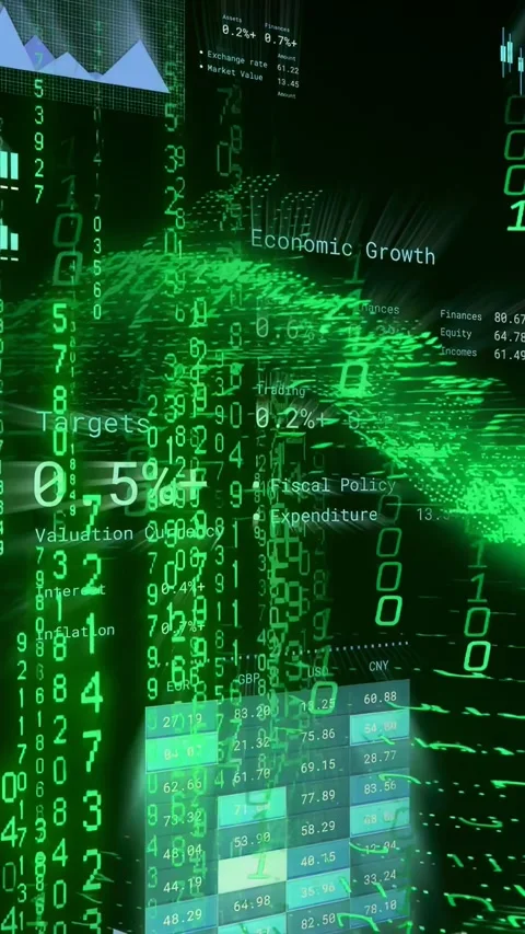 Vertical video: Green code starting HUD motion, panels shifting right to show Stock Footage 335355837