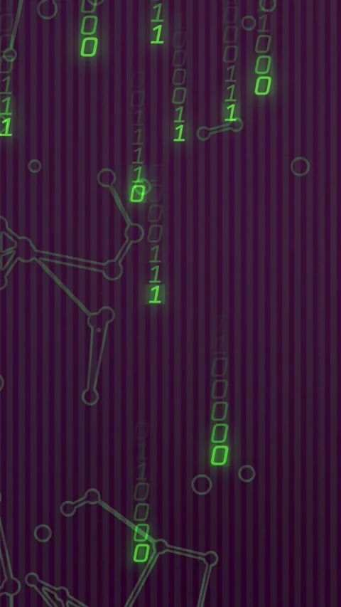 Vertical video: Green digits appearing top, initiating tech binary streams Stock Footage 330395073