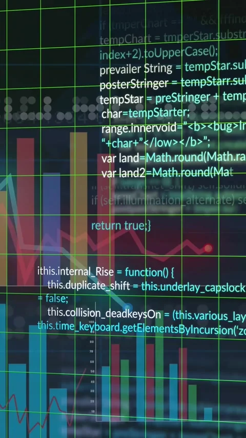 Vertical video: Green grid moving and tilting on load, revealing tables, charts Stock Footage 329552761
