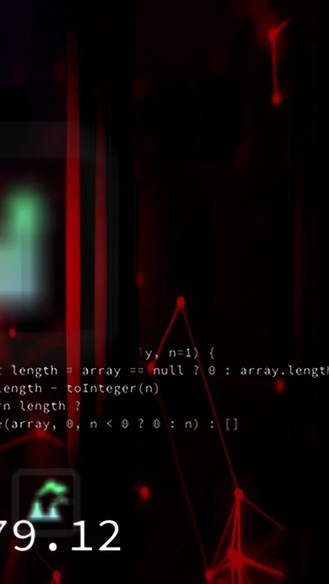 Vertical video: Green hand appearing, scaling, demoing dev UI: code, counters, Stock Footage 332806553