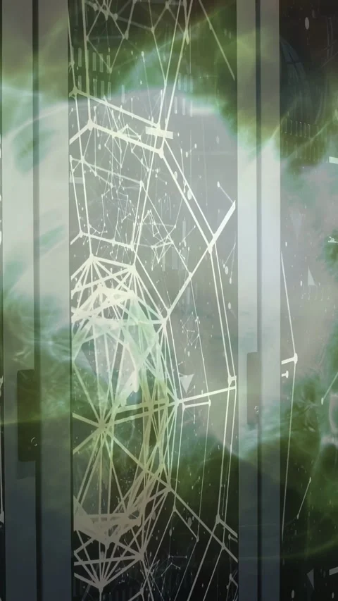 Vertical video: Green mist starting wireframe forming spinning growing into web Stock Footage 332595001