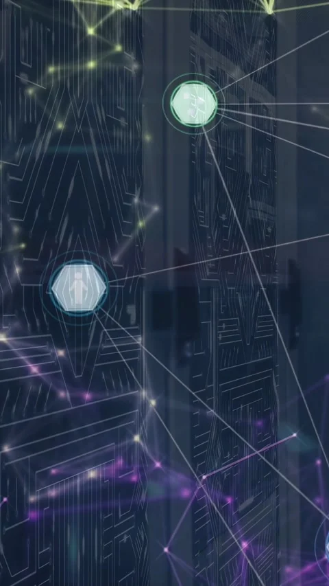 Vertical video: Green node appearing at top starting down motion nodes pulsing Video stock 333006199