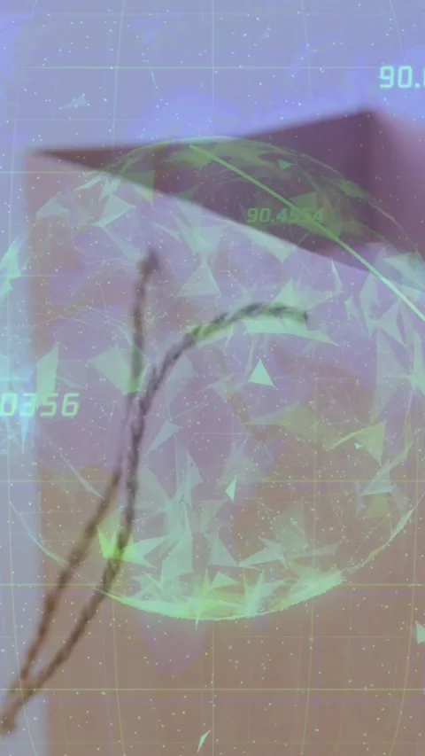 Vertical video: Green orb appearing and rotating causing stems bending and Stock Footage 328398317