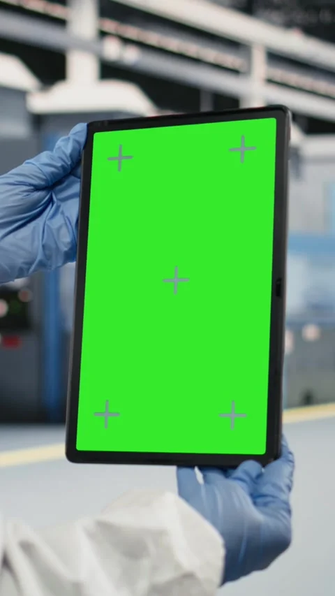 Vertical video Green screen device used by engineer in semiconductor production Stock Footage 333615096