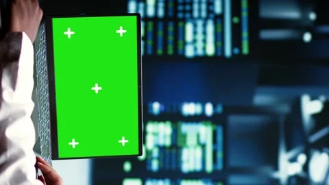 Vertical video Green screen laptop server scan Stock Footage 246015355