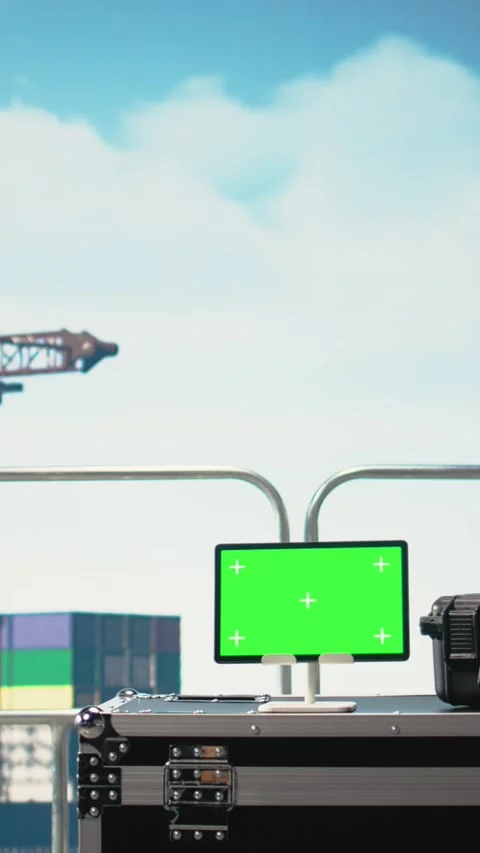 Vertical video Green screen mockup tablet on drilling rig ship monitoring Stock Footage 319450563