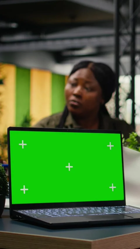 Vertical video Green screen mockup laptop used by AI company admins Stock Footage 323331056