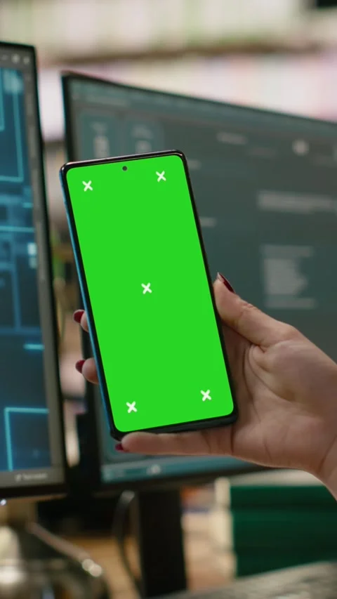 Vertical Video Green screen on smartphone with AI neural network on computer Stock Footage 337530831