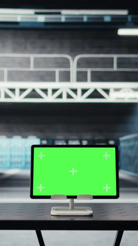 Vertical video Green screen tablet in data center used for doing maintenance on Stock Footage 316856722