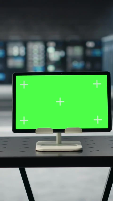 Vertical video Green screen tablet in data center left running for software Stock Footage 316857467