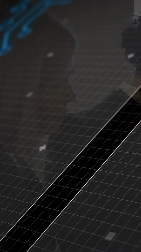 Vertical video: Grid diagonal centering shifting HUD scrolling revealing male Stock Footage 340133507
