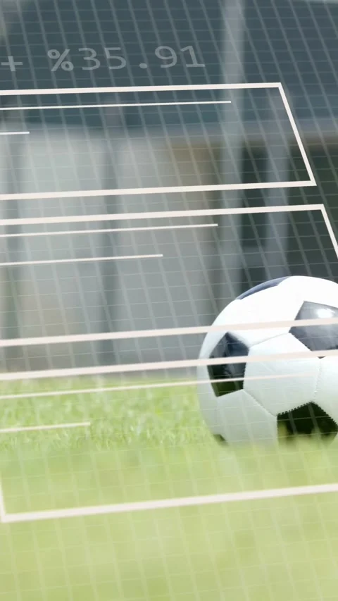Vertical video: Grid fading in, overlays collecting soccer ball shot data and Stock Footage 333465136