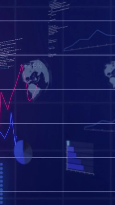 Vertical video: Grid getting data red trace spiking near globe blue trace Stock Footage 328332200