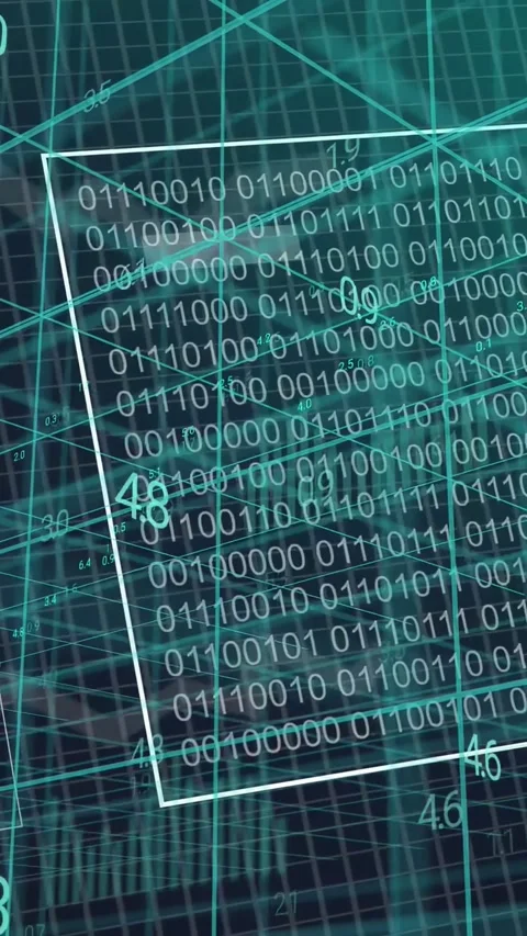 Vertical video: Grid rising causing HUD unfolding with pies bars line binary Stock Footage 335802783