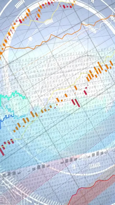 Vertical video: Grid starting data chart, drawing candles and lines, lighting Stock Footage 334917250