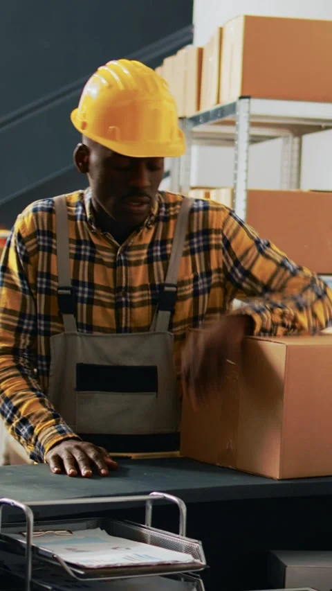 Vertical video: Group of employees checking products stock Stock Footage 231979827