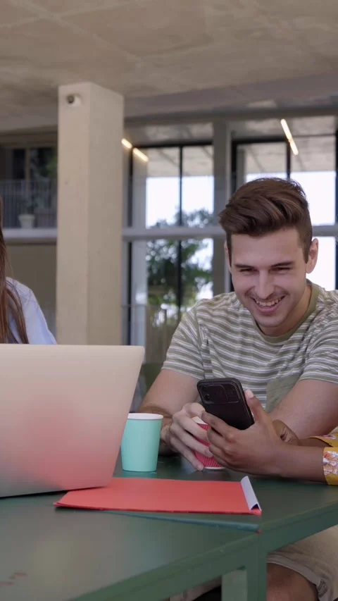 Vertical video. Group of students, high school pupils gather in college Stock Footage 221154184