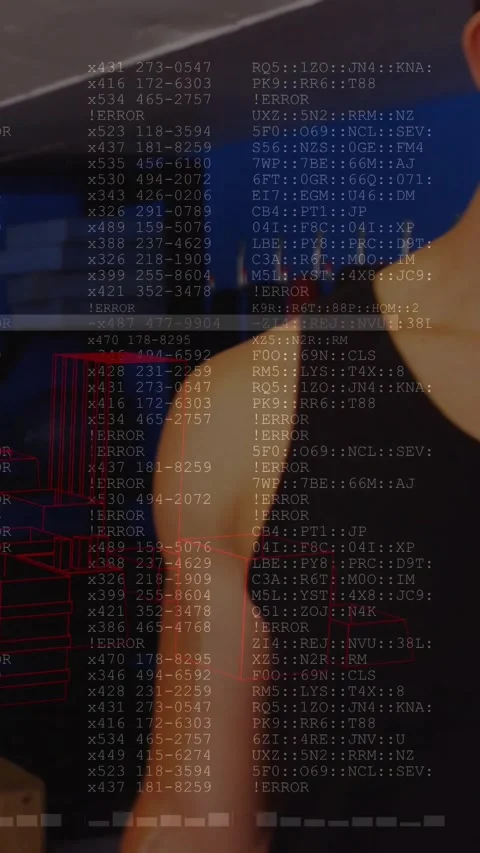 Vertical video: Gym lifter curling weight, red watch showing ERROR overlay while Stock Footage 331009596