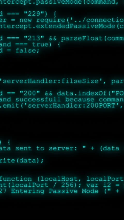Vertical video - Hacker code running down a computer screen terminal Stock Footage 224031254