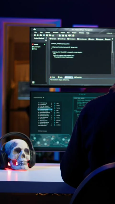 Vertical video Hacker coding, developing zero day exploit undetectable by Stock Footage 275620114