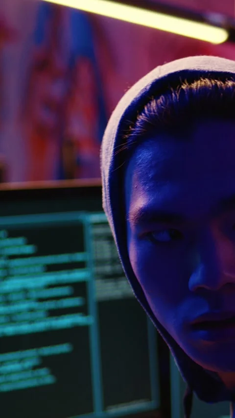 Vertical video Hacker paranoid while developing spyware Stock-Footage 255207777