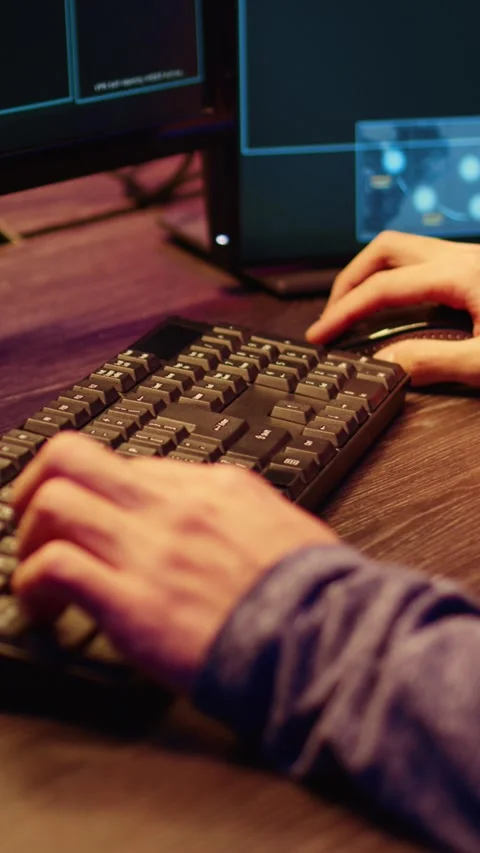 Vertical video Hacker typing malware code on keyboard Stock Footage 255201471