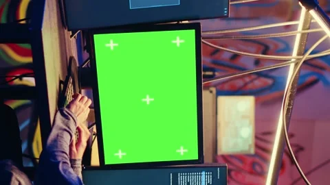 Vertical video Hacker uses green screen PC to code Stock Footage 255913062
