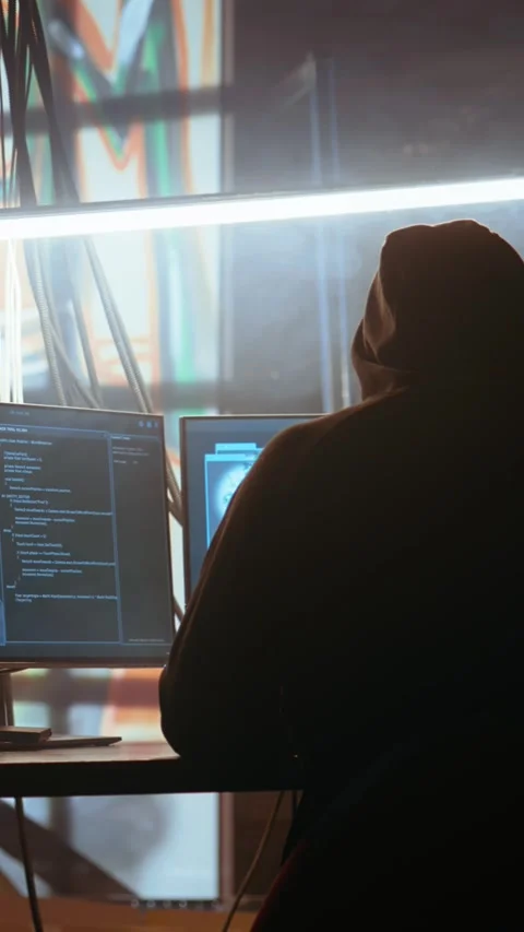 Vertical video Hacker using software interface on computer screen Stock Footage 319517078