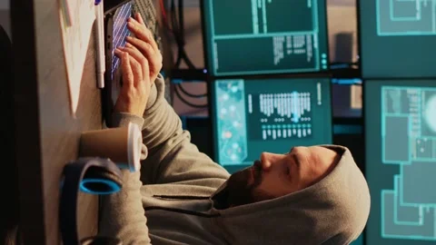 Vertical video: Hacking thief breaking through cyber security system Stock Footage 221655674