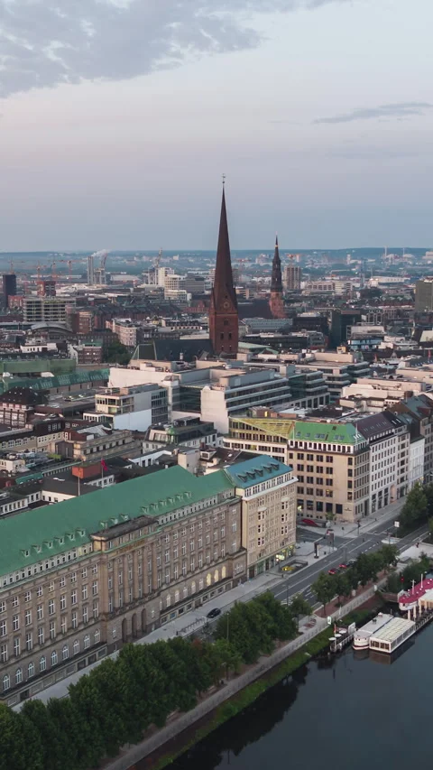 Vertical Video of Hamburg, Germany Vertical Aerial View Shot Stock Footage 311014262