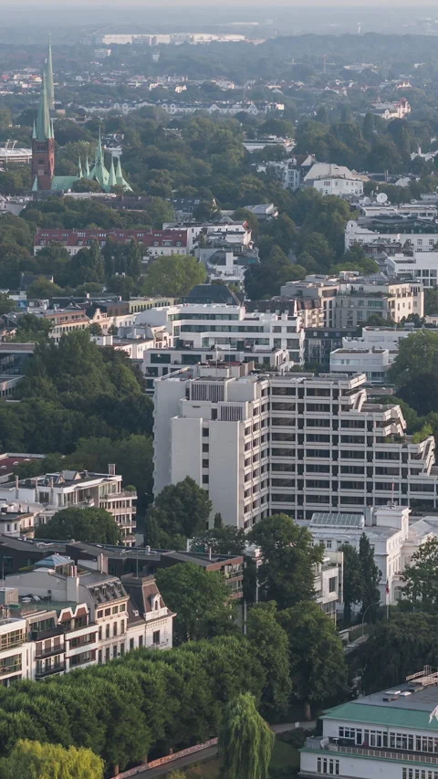 Vertical Video of Hamburg, Germany Vertical Aerial View Shot Stock Footage 311014485