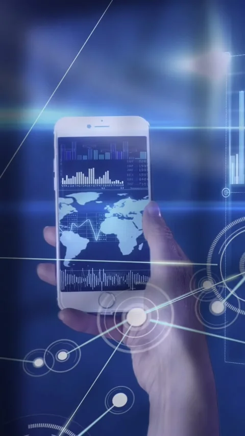 Vertical video: Hand coming with phone causing HUD net expanding thumb swiping Stock Footage 328686318