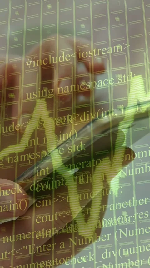 Vertical video: Hand holding phone chart rising, tapping and tilting, code Stock Footage 335355176