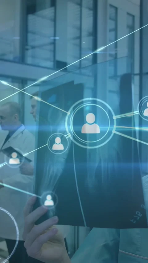 Vertical video: Hand holding X-ray, node appearing, nodes spreading, web forming Video stock 330982167