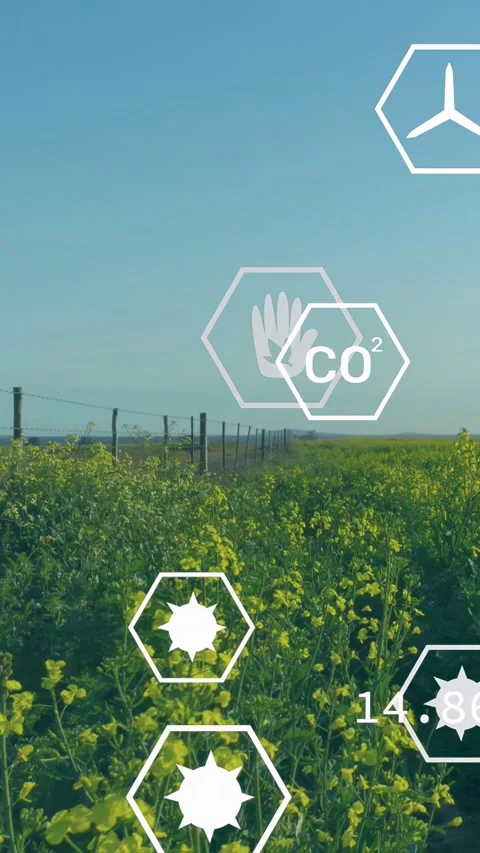 Vertical video: Hand icon fading in starting hex UI appearing, animating, Stock Footage 334705100