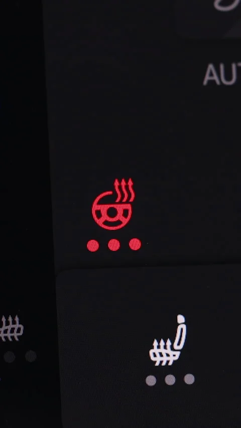 Vertical Video of Hand pressing the steering wheel heating control panel in the Stock Footage 306462873