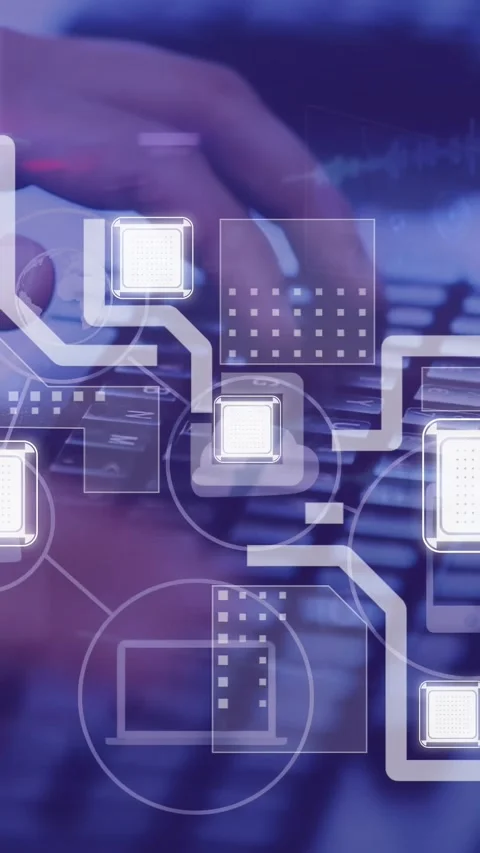 Vertical video: Hand shifting and tapping keys, lighting overlay nodes pulsing Stock Footage 330395778