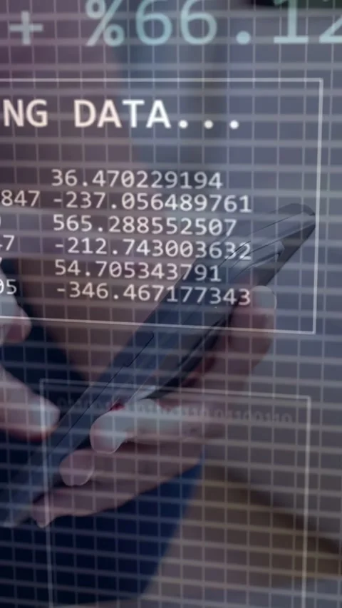 Vertical video: Hand tapping phone, causing tech UI % cycling, processing data Stock Footage 335263881