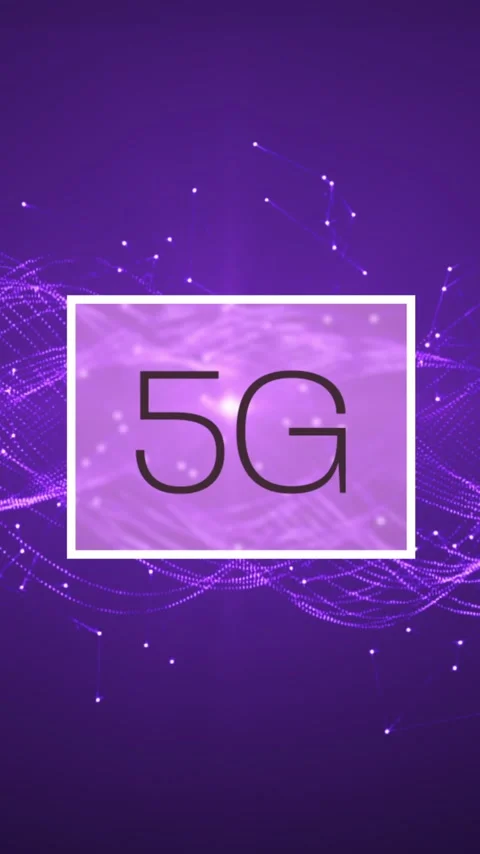 Vertical video: Hand tapping purple square starting 5G badge pulsing then fading Stock Footage 348495318