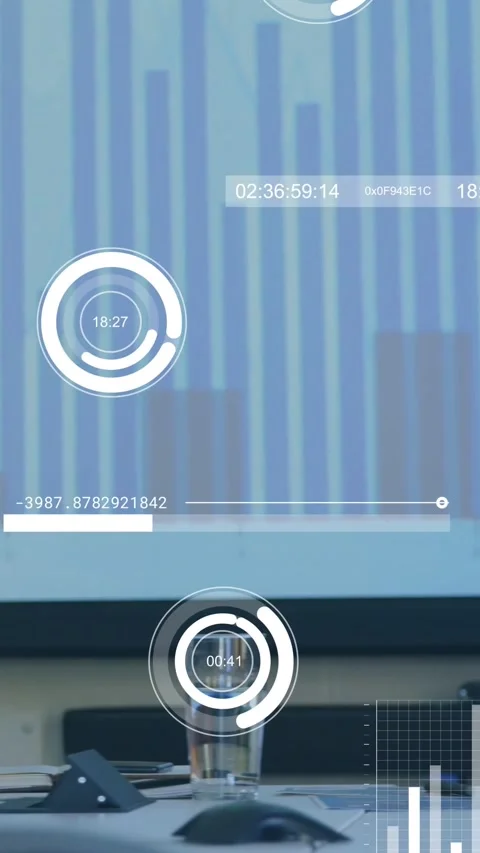 Vertical video: Hand typing laptop starting AR overlays while man reviewing bar Stock Footage 329913139