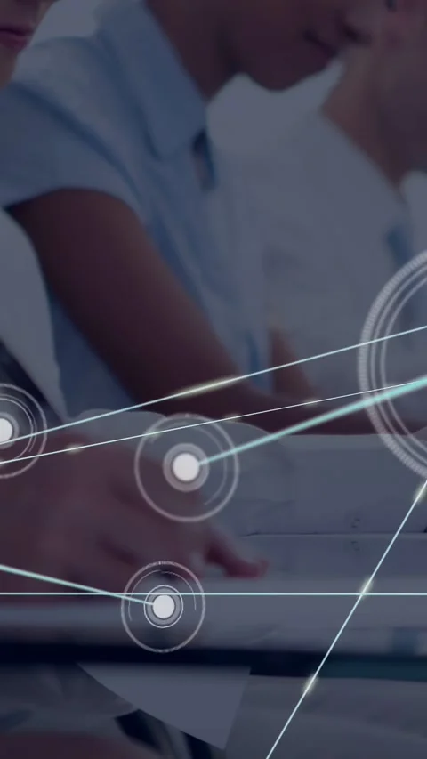 Vertical video: Hand writing in class, node appearing and expanding network over Stock Footage 332775944
