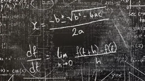 Vertical video: Hand writing quadratic and df or dt on chalkboard, teaching Stock Footage 332804409
