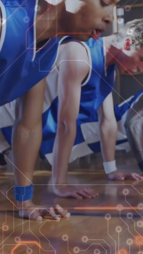 Vertical video: Hands planting starting team doing pushups sports, circuit Stock Footage 334540671